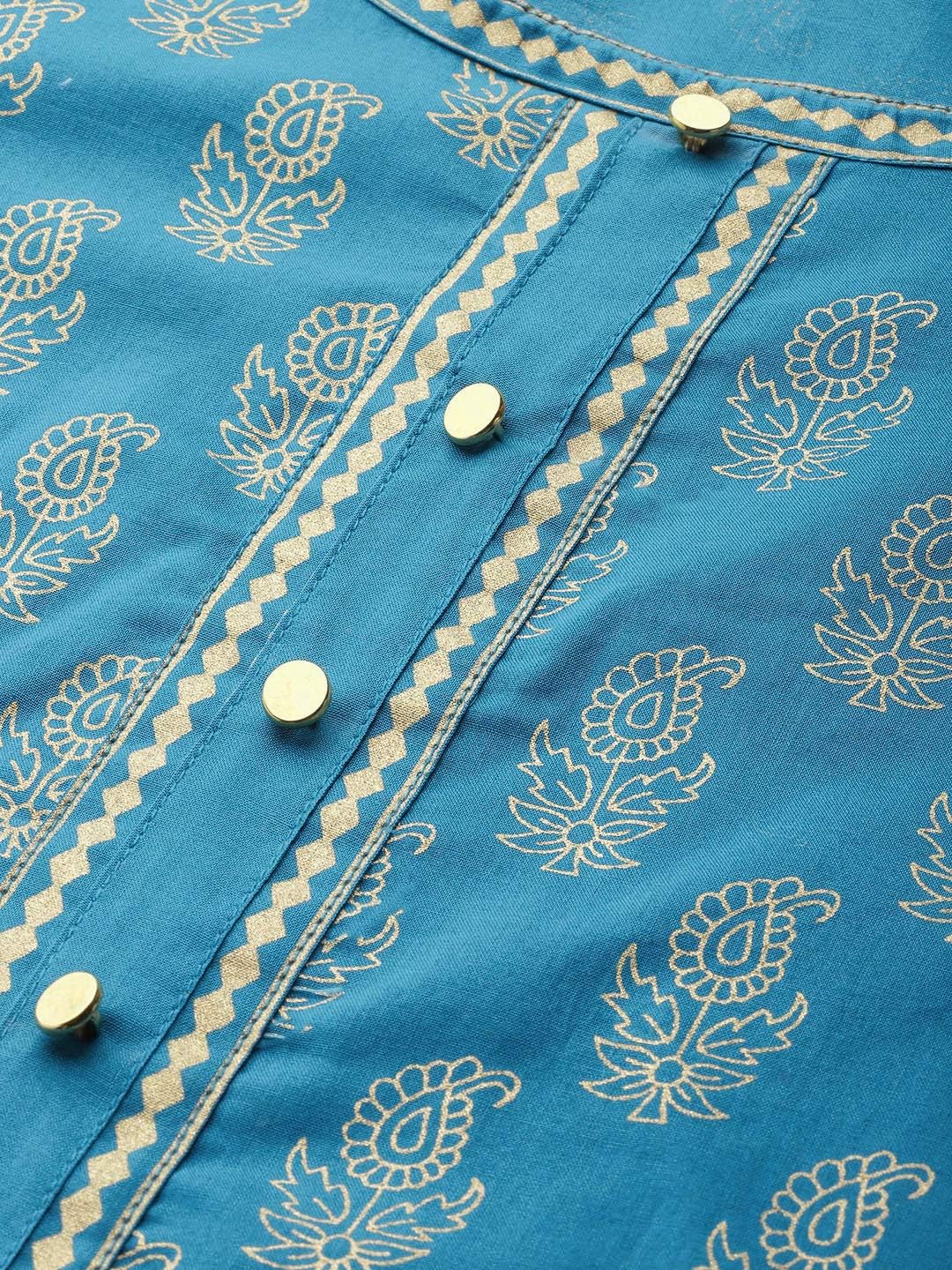 Indian Tunic Cotton Gold Print Anarkali Kurtis for Women (Red) - Image 5