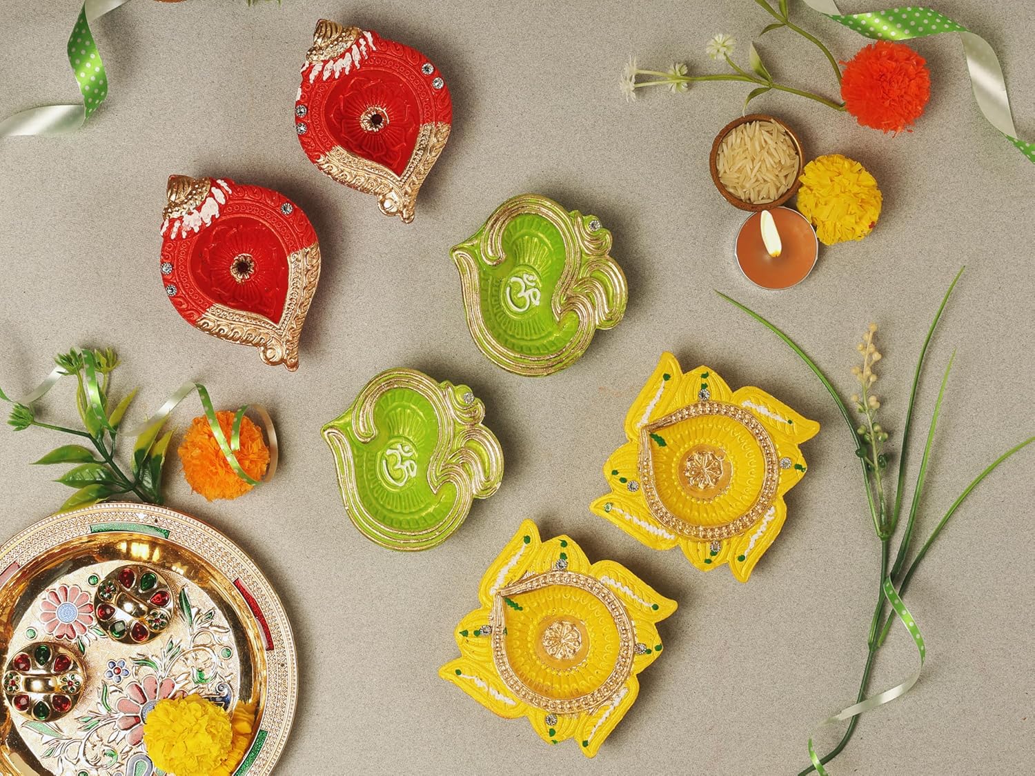 Handmade Terracoaat Set of 6 Multicolor Clay Diya for Diwali/Navratri Decorations Oil Lamp Diwali Clay Diya Tea Light Holder Indian Decor Festival Gifts Puja Items | TRBD6MD-08 - Image 3