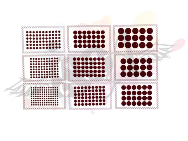 IS4A 447 Multicolored Bollywood Forehead Stickers Adhesive Body Jewelry 9 Cards of Different Sized Tattoo Velvet Bindi Round Dot (Maroon (Deep Red)) - Image 4