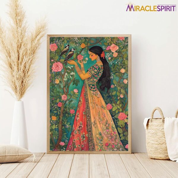 Traditional Indian Woman Painting Art Print, Indian Girl Painting Boho Wall Decor, Indian Decor, Native American Decor, Botanical Wall Art, Girl Bedroom Decor, Boho Art(Unframed) - Image 2