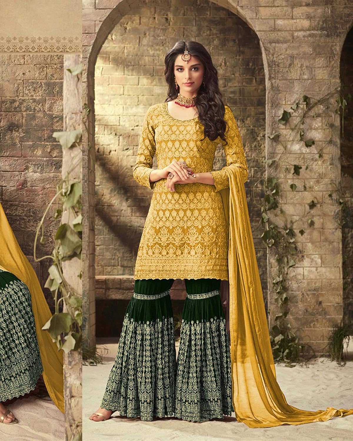 Delisa New Indian/Pakistani Bollywood Party Wear Sharara Style Salwar Kameez for Womens Ghoomar - Image 2
