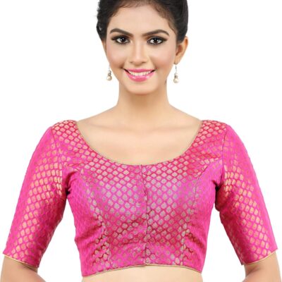 Traditional Banaras Brocade Readymade Saree Blouse with Elbow Length Sleeves