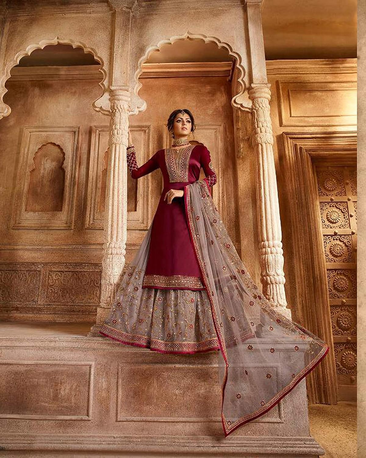 Delisa New Indian/Pakistani Eid Special Party/Ethnic wear Georgette Straight Ghaghra Style Salwar Kameez Suit for Womens 9936 - Image 2