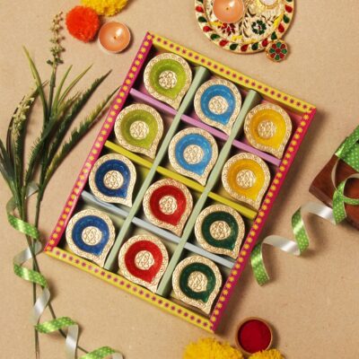 Handmade Terracoaat Set of 12 Multicolor Clay Diya for Diwali/Navratri Decorations Oil Lamp Diwali Clay Diya Tea Light Holder Indian Decor Festival Gifts Puja Items