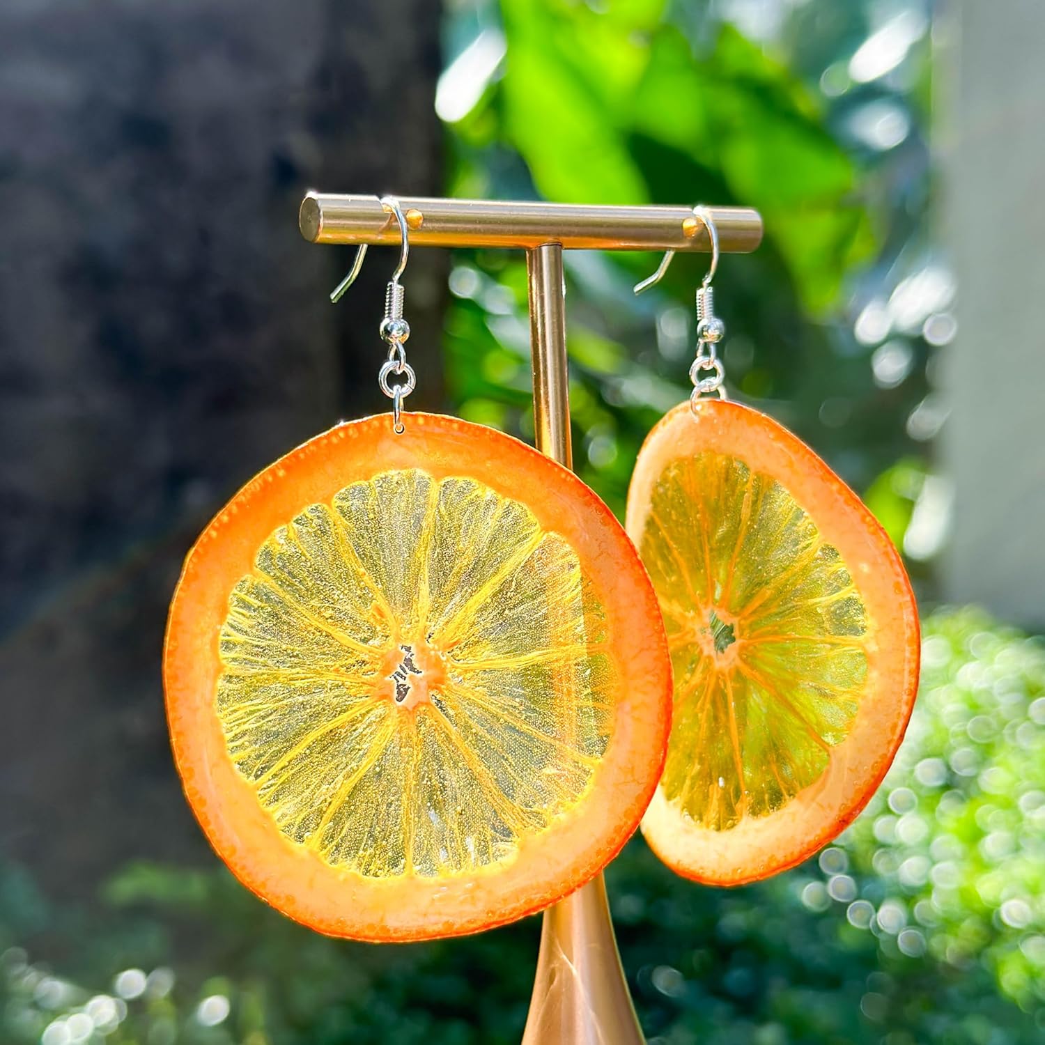 Handmade Real Orange Fruit Earrings, Green Pressed Orange Natural Earrings, Dried Orange Resin Jewelry, Mother's Day Gift(Silver Hooks) - Image 2