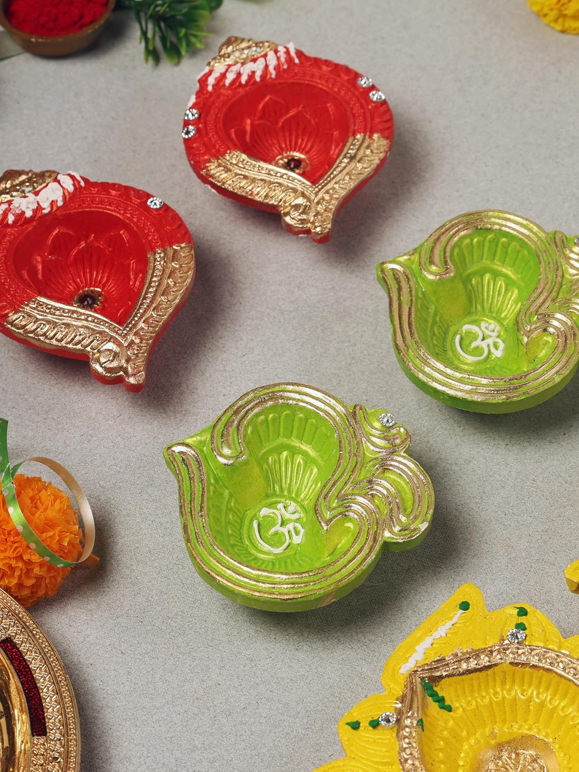 Handmade Terracoaat Set of 6 Multicolor Clay Diya for Diwali/Navratri Decorations Oil Lamp Diwali Clay Diya Tea Light Holder Indian Decor Festival Gifts Puja Items | TRBD6MD-08 - Image 4