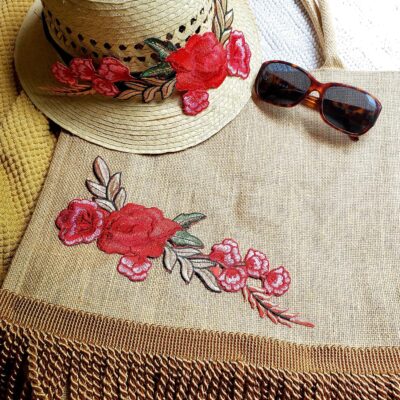 Expo International Pack of 5 Parker Bar Handle Jute Tote Bag Knitting Essential Totebag, Parchment