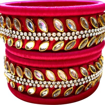 GOELX Silk Thread Kundan Bangles Handmade Traditional & Ethnic Indian Style for Wedding Anniversary & Festive Celebrations