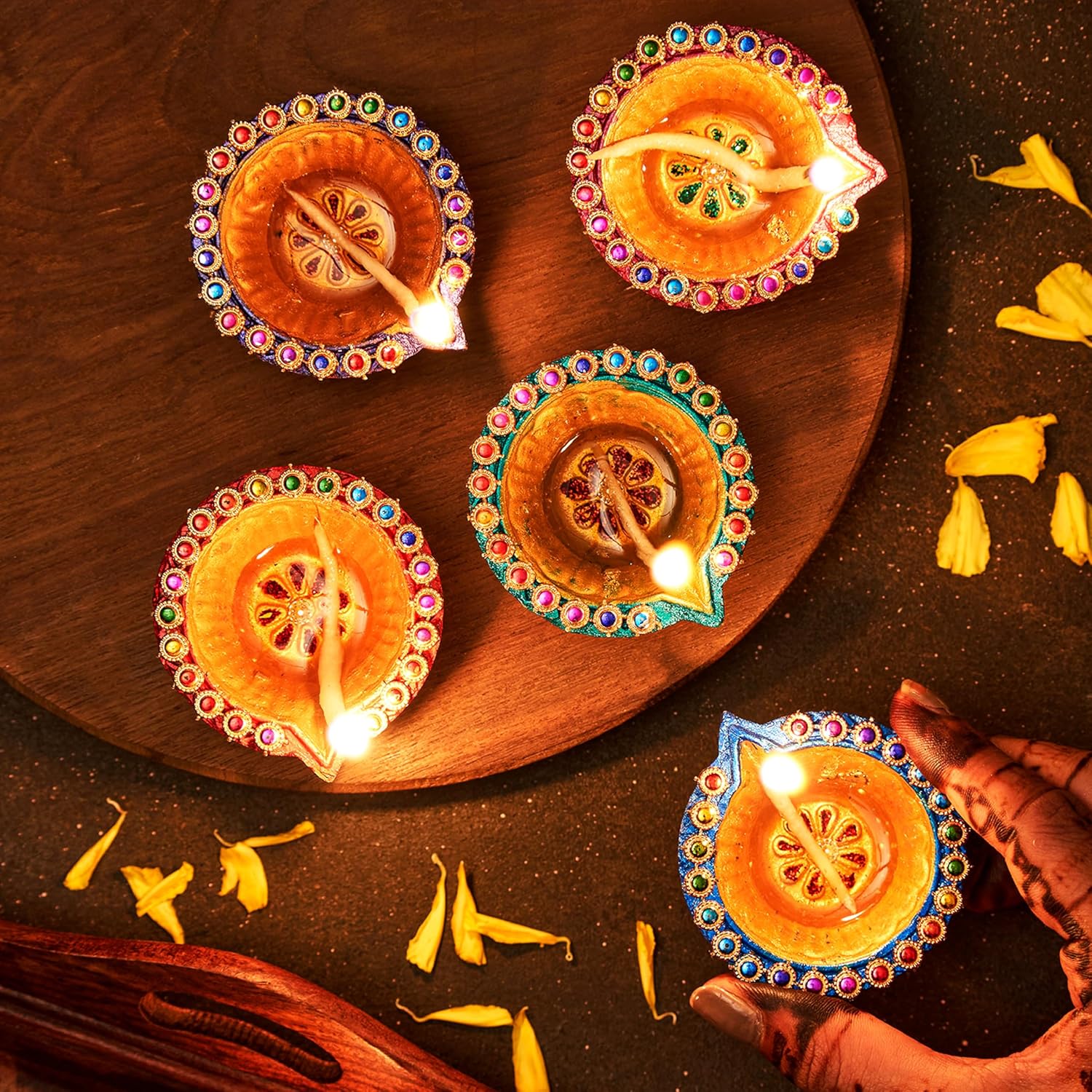 IndoTribe 12Pc Diwali Diyas For Decoration Diwali Decorations For Home Diwali Lights Diwali Decor Diwali Diya Diwali Candle Diwali Gifts For Friends Clay Diya For Diwali Tea Lights Candles Diwali Diya - Image 6