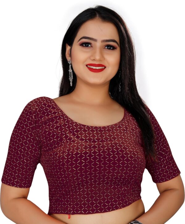 KNETLI Women's Velvet Readymade Blouse Strechable,Round Neck,Half Sleeve