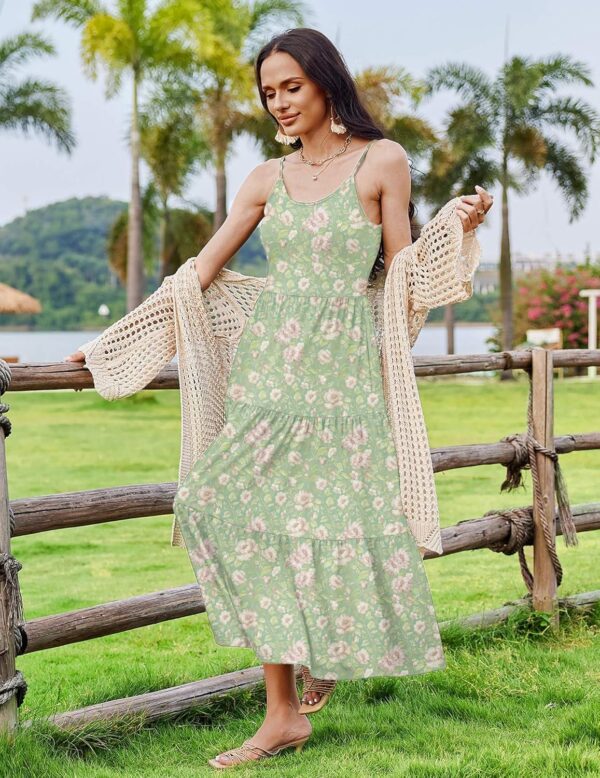 Zeagoo Womens Summer Long Dress Adjustable Spaghetti Strap Floral Casual Dress with Pockets Flowy Tiered Beach Sundress - Image 3