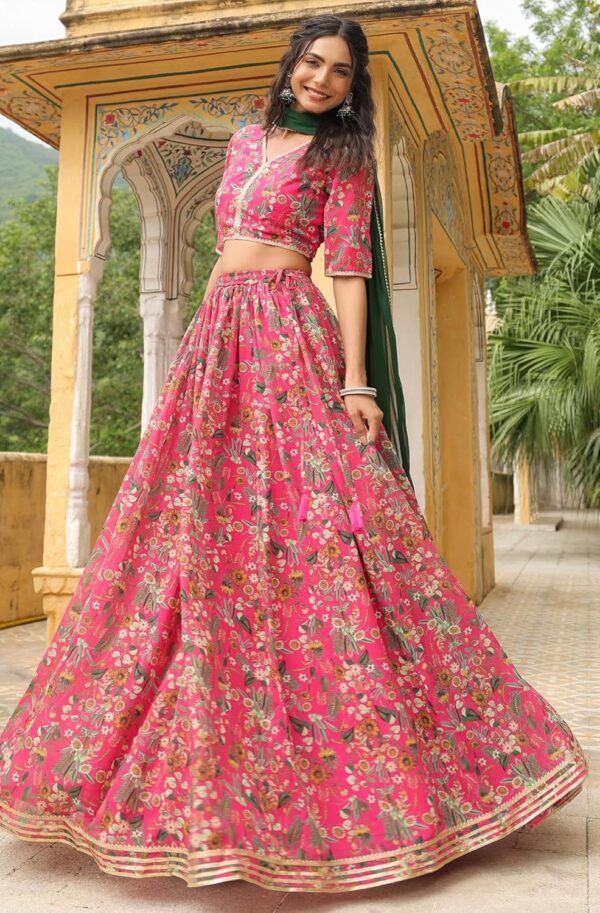 Janasya Indian Women's Pink Georgette Floral Printed Gathered Lehenga Choli Set - Image 6