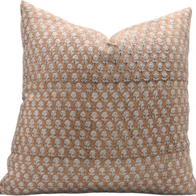 Handcraft Block Print 22X22 Throw Pure Linen with Hidden Zipper Pillowcase Cushion Cover, Summer Decoration for Sofa, Couch, Outdoor, Balcony, Living Room, Farmhouse, Tarangini, Dark Brown