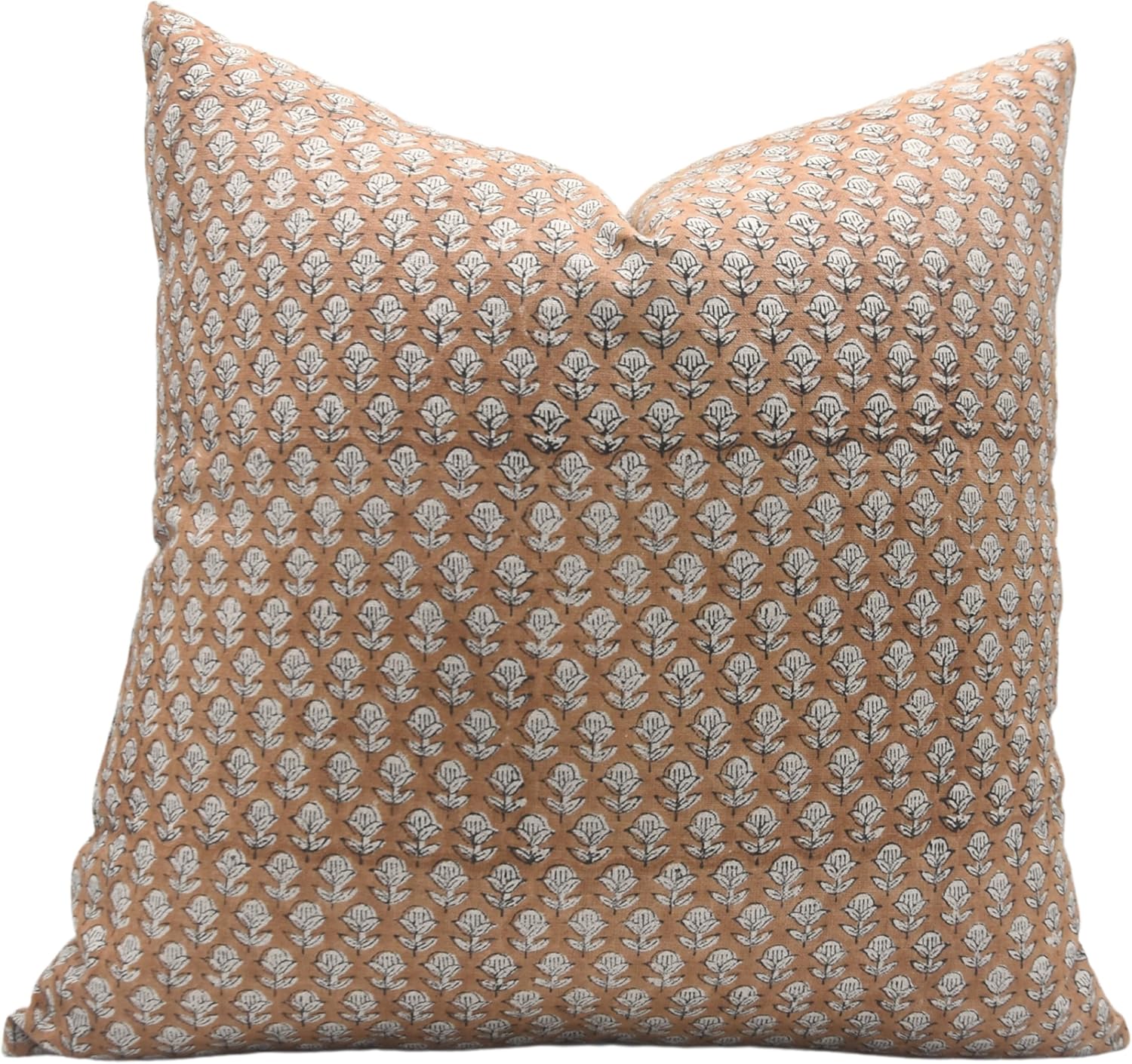 Handcraft Block Print 22X22 Throw Pure Linen with Hidden Zipper Pillowcase Cushion Cover, Summer Decoration for Sofa, Couch, Outdoor, Balcony, Living Room, Farmhouse, Tarangini, Dark Brown