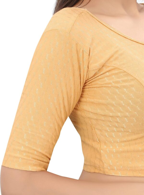 Readymade Stretchable Blouse for Women | Stylish Round neck Dobby Cotton Lycra Elbow Sleeve Party wear choli - Image 6
