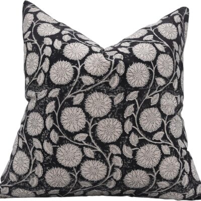 Handmade Block Print Duck Canvas 20X20 Throw Vintage Pillow Case Cushion Cover for Sofa Couch, Bed, Fall Decoration, Home Décor, Outdoor, Farmhouse, Living Room, Sudarshan Jaal, Black