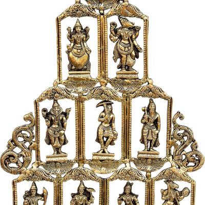 eSplanade - Brass Vishnu Dashavatar Dashavatara Dasavatharam - Ten Incarnations Avtars - Ten Incarnations of Lord Vishnu - Wall Hanging (25 Inch)