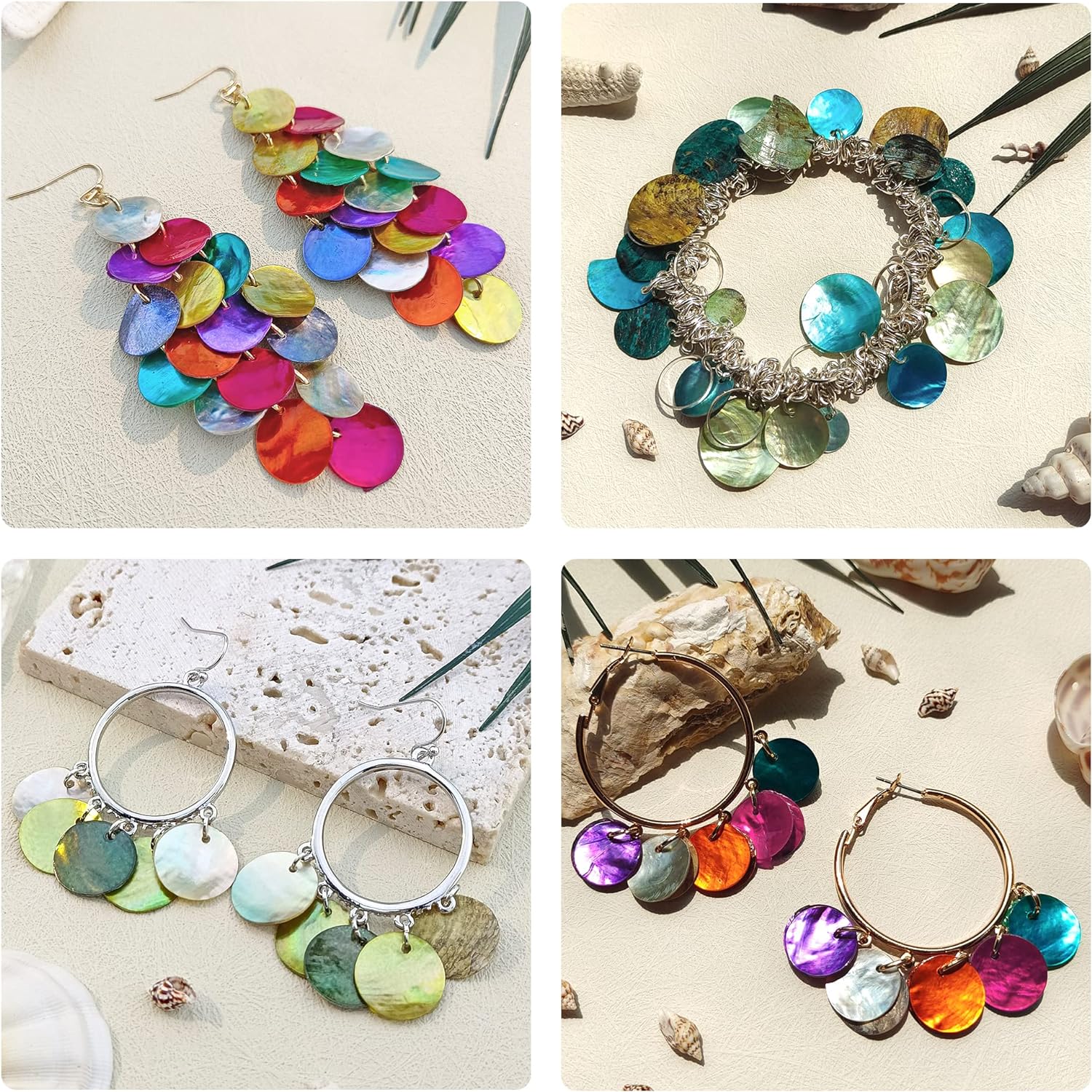 Firstmeet Shell Beads 150pcs Natural 15mm Flat Round Mussel Shell Coin Drop Charm Beads with Iridescent Back for Handcraft Jewelry Making(DIY-1023-Nature-15) - Image 3