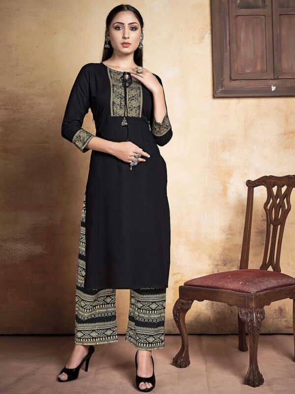 Indian Kurti for Womens With Palazzo/Pant | Rayon Embroidered Kurta Partywear Kurtis Dress For Women Tops Tunic - Image 3