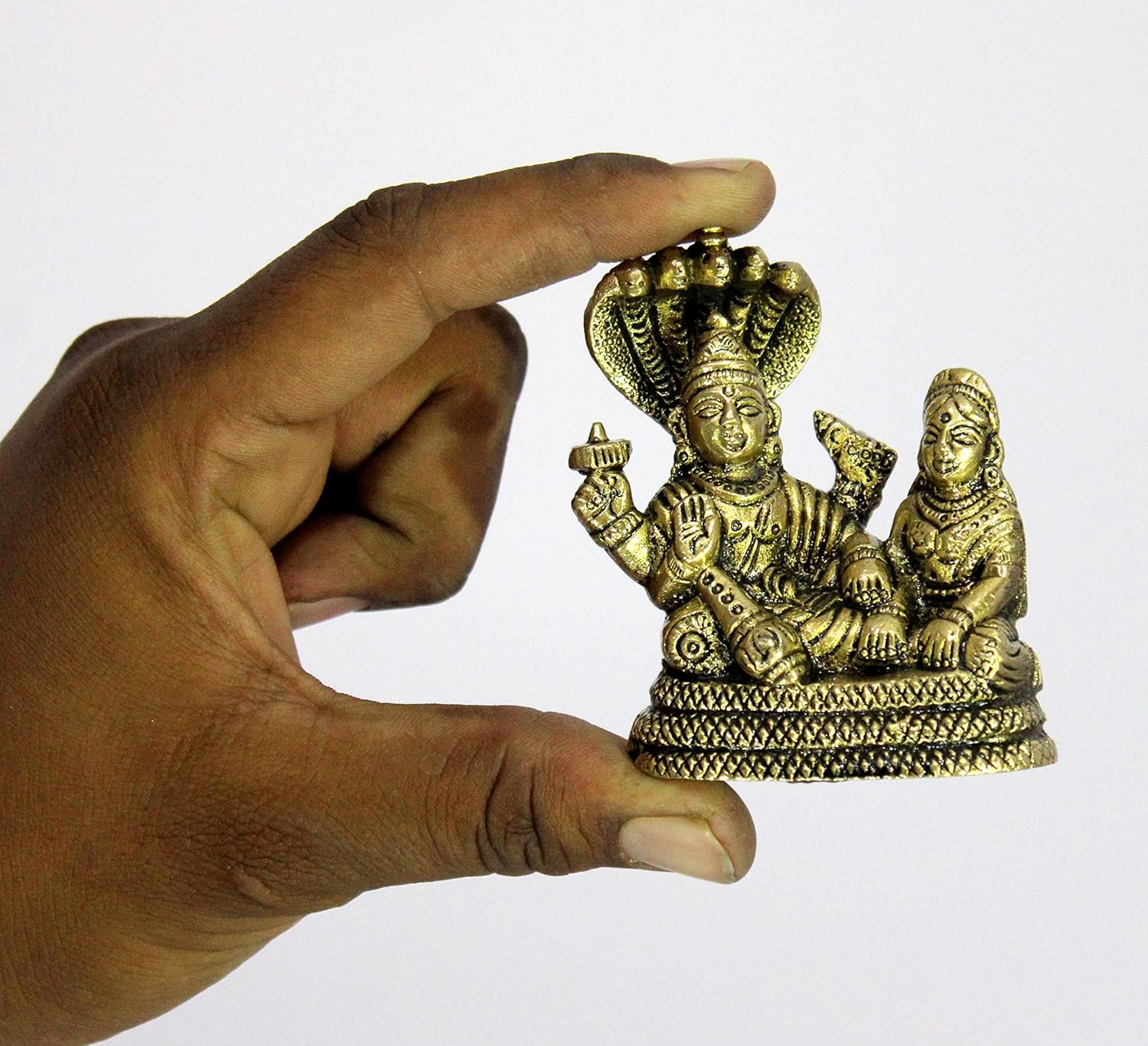 eSplanade Brass Lord Vishnu Laxmi in Ksheer Sagar - Lakshmi Narayan - Murti Idol Statue Sculpture - Golden - 3.1" Inches - Image 6