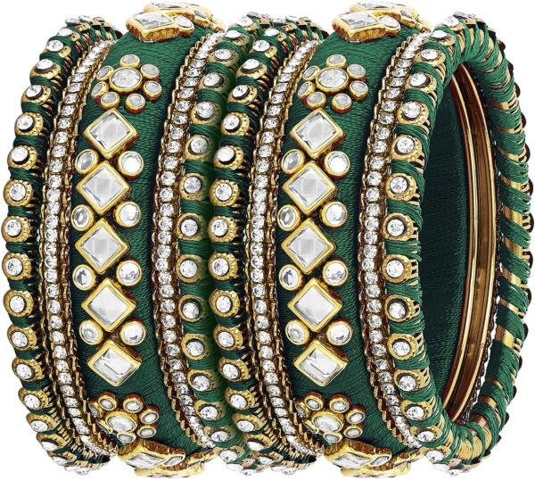 Aheli Ethnic Handmade Silk Thread Faux Stone Studded Bangle Set Bracelet Chudha Indian Wedding Festive Wear Fashion Jewelry Gift for Women Blue - Image 5