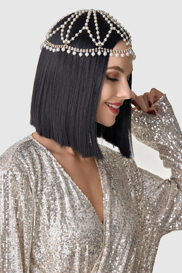 BABEYOND 1920s Crystal Cap Headpiece Rhinestone Head Chain Roaring 20s Great Gatsby Hair Accessories for Art Deco Party - Image 3