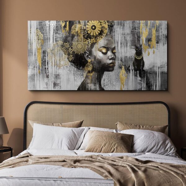 yiijeah Large Black and Gold Wall Decor - Black Girl Wall Art - Canvas Picture Artwork for Walls - Szie 30x60 Inches Gold Wall Decor for Living Room Home Office - Image 5