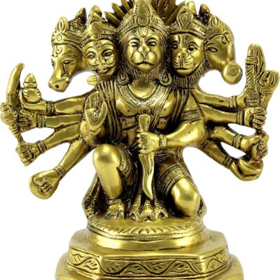 eSplanade Brass Panchmukhi Hanuman Anjaneya Pavan Putra Bajrangbali Idol Murti Moorti Statue (7 Inch)