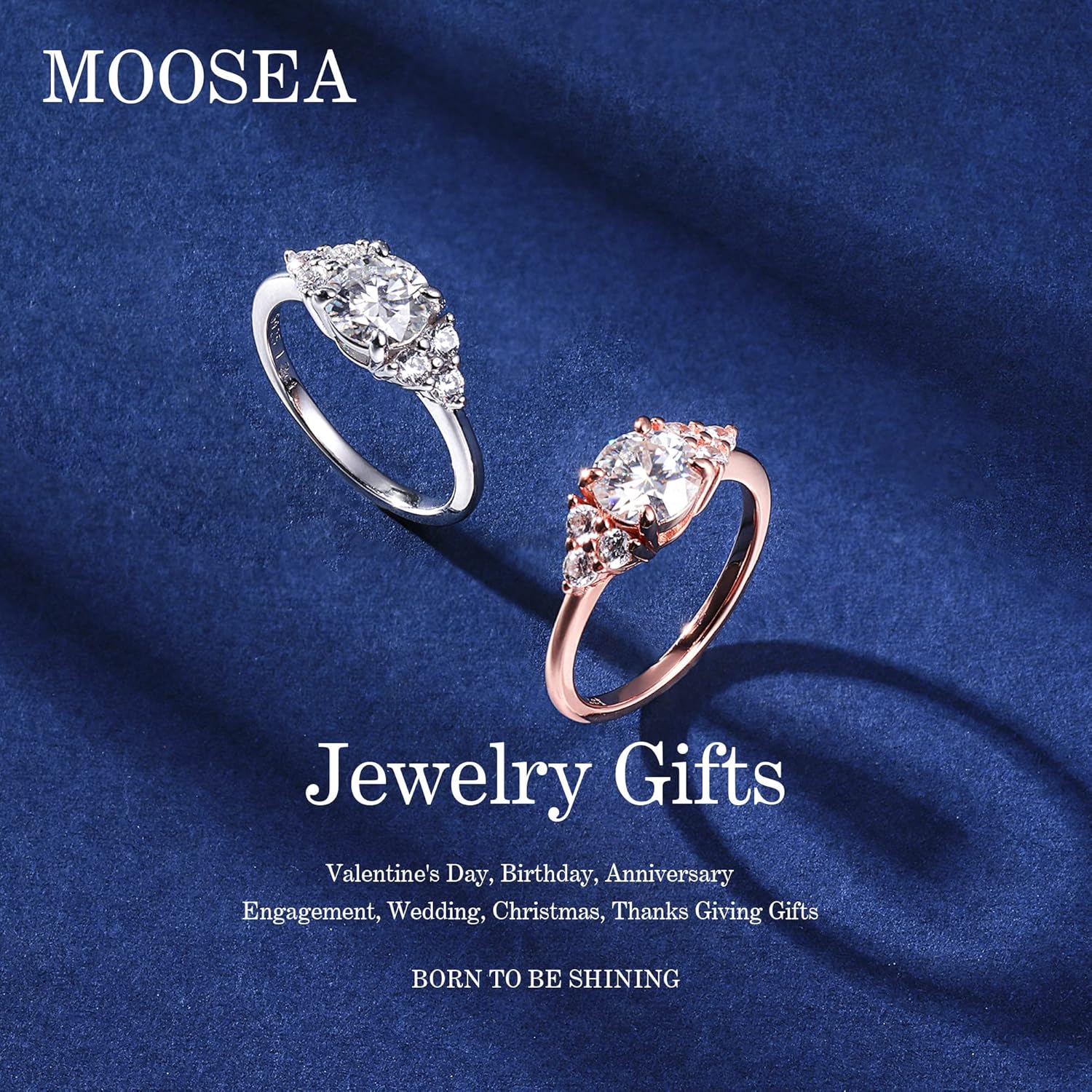 MOOSEA 1.2ct Moissanite Engagement Ring for Women, Brilliant D Color VVS1 Clarity Lab Created Moissanite Wedding Rings 14K White Yellow Rose Gold Vermeil Moissanite Anniversary Ring for Her - Image 2