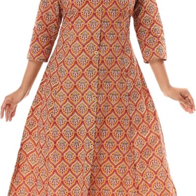 Vihaan Impex Printed Casual Red Tunic for Women Long Kurta Kurti 3/4 Sleeve