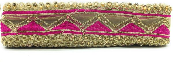 2" INCH Tissue Embroidery Colour Simple KUNDAN LACE (9 Meters), Pink