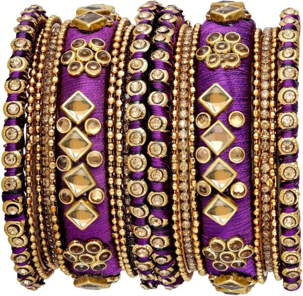 Aheli Ethnic Handmade Silk Thread Faux Stone Studded Bangle Set Bracelet Chudha Indian Wedding Festive Wear Fashion Jewelry Gift for Women Blue - Image 5