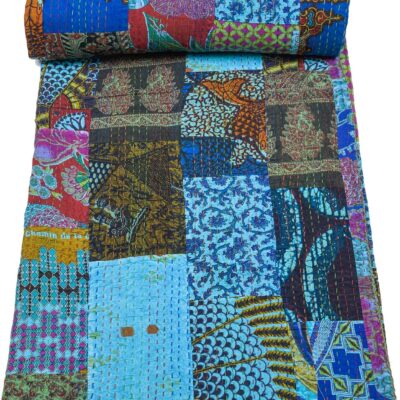Marubhumi Quilts Indian Handmade Indian Traditional Blankets, Reversible, Floral Print Kantha Quilt, Comforter, Multicolor(6) - Queen 90 x 108 Inches