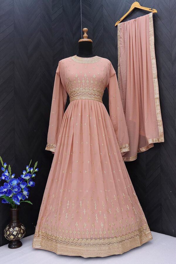 ZUVAANYA Ready to Wear Indian/Pakistani Party Wear Women's Embroidery Faux Georgette Anarkali Floral Gown for Women - Image 5