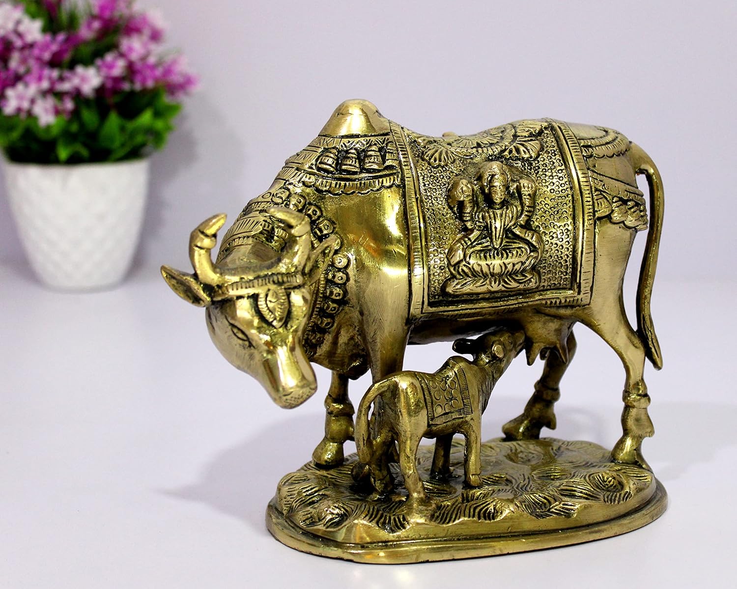 Esplanade Brass Holy Kamdhenu Kamadhenu Cow and Calf Sculpture - Lucky Figurine Idol Statue Sculpture (6 Inch) - Image 3
