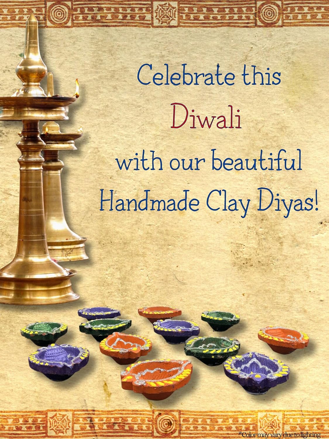 Leaf Shaped Multi-Color Clay Diya *Handmade Decorated Fancy* Pack of 12 Diwali Decor Home Decoration Diwali Lights Indian Oil Lamps - Image 2
