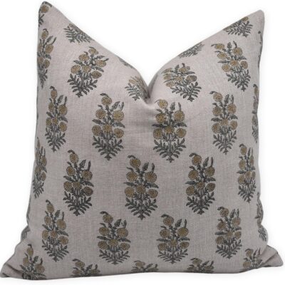 Handloom Block Print Thick Linen 22X22 Square Throw Pillow Case Cushion Cover for Sofa, Couch and Bed, Spring Fall Decoration, Farmhouse, Living Room, Boho Home Décor, Hajara, Green