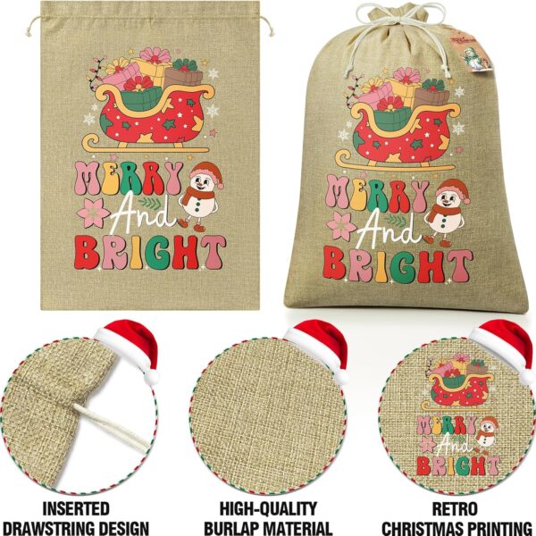 3PCS Large Burlap Christmas Drawstring Gift Bags with Tags, 18x24in Linen Christmas Gift Bags, Big Holiday Gift Bags Reusable Gift Wrapping Bags Jute Santa Sack for Xmas Present Party Favors - Image 8