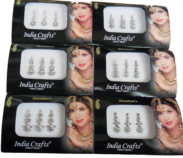 8 Combo Bindi Packs Silver/Gold/Black/Multicolored Face Jewels Bollywood tika - Image 5