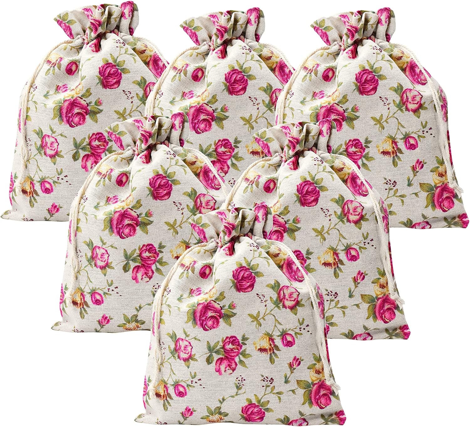 Mandala Crafts Rose Burlap Drawstring Bags - Floral Gift Bags – Flower Linen Burlap Bags with Drawstring Small Pouches for Wedding Party Favor Jewelry 30 Bags 6X8 Inches - Image 8