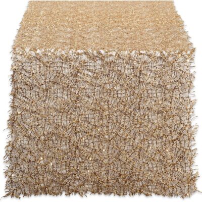 DII CAMZ38207 16" x 10' Table Runner Roll Gold Sequin