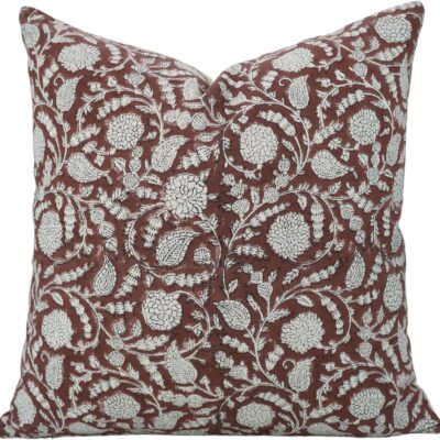 Handmade Block Print 20X20 Inch Cotton Linen Throw Decorative Pillowcase Cushion Cover for Sofa, Couch, Bad and Living Room, Boho Home Decor, Fall Season, Christmas Decoration, Farmhouse, Gopi, Red