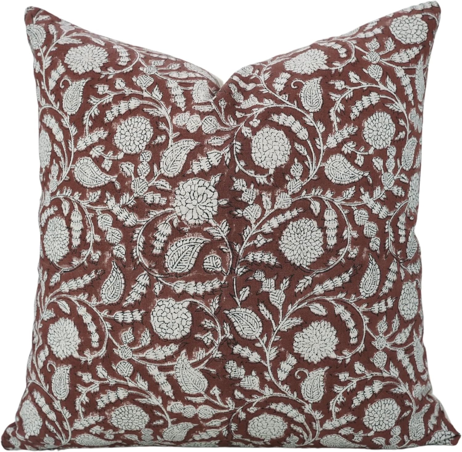 Handmade Block Print 20X20 Inch Cotton Linen Throw Decorative Pillowcase Cushion Cover for Sofa, Couch, Bad and Living Room, Boho Home Decor, Fall Season, Christmas Decoration, Farmhouse, Gopi, Red