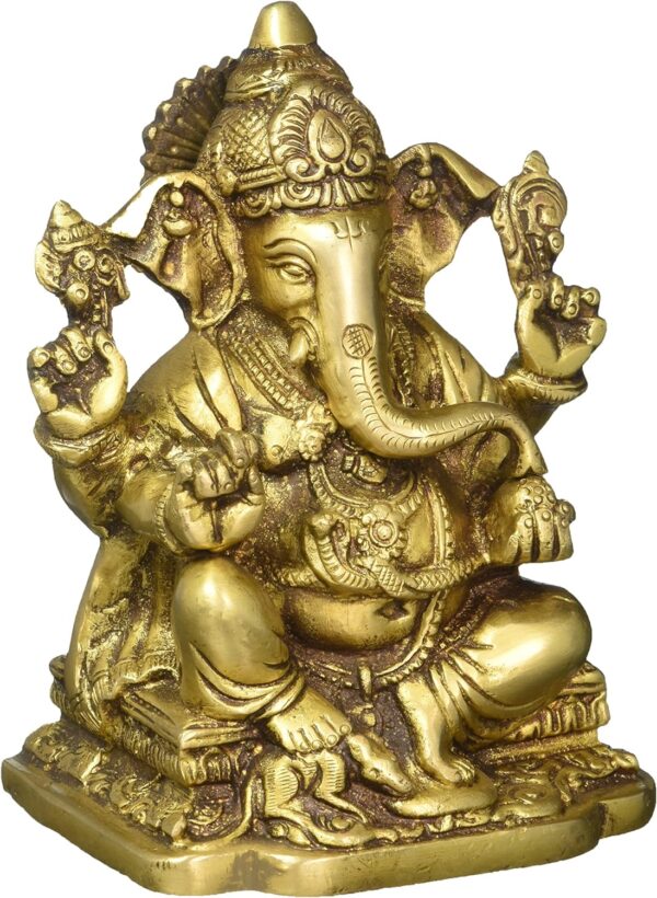 Gajamukha Ganesha Brass Statue (15.24 CM, 10.80 CM, 8.26 CM) Golden