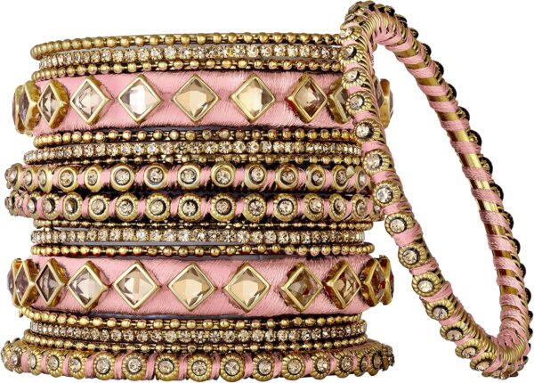 Aheli Matching Floral Kundan Silk Thread Chuda Chura Bangle Set Indian Traditional Bridal Fashion Jewelry Gift for Women - Image 8