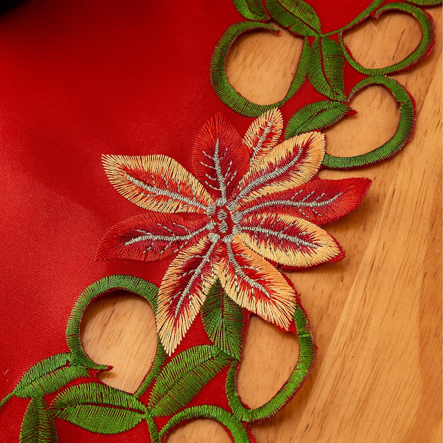 Christmas Embroidered Table Runner Cutwork Green Leaves Holiday Table Linens for Christmas Decorations 15x69 Inch - Image 7
