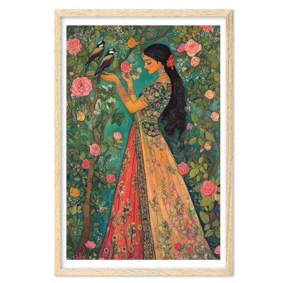 Traditional Indian Woman Painting Art Print, Indian Girl Painting Boho Wall Decor, Indian Decor, Native American Decor, Botanical Wall Art, Girl Bedroom Decor, Boho Art(Unframed)