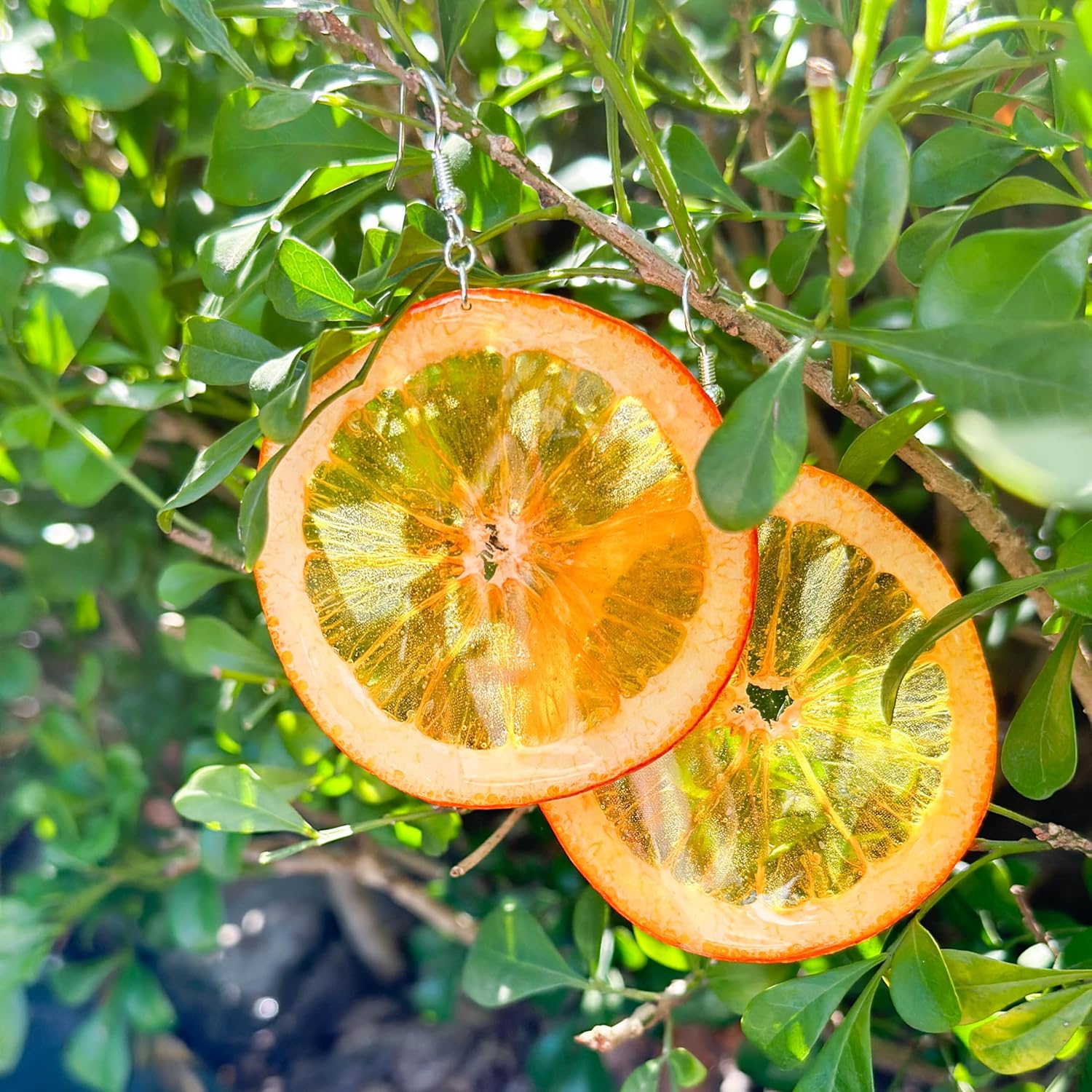 Handmade Real Orange Fruit Earrings, Green Pressed Orange Natural Earrings, Dried Orange Resin Jewelry, Mother's Day Gift(Silver Hooks) - Image 5