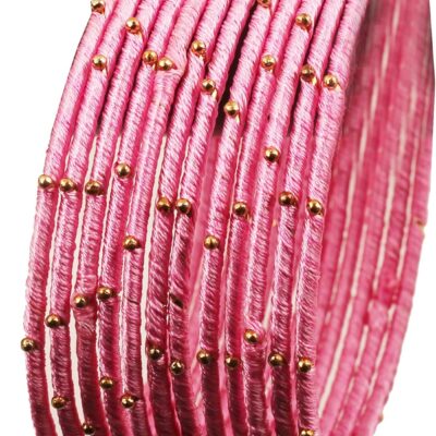 Touchstone Indian Bollywood Mystical Look Hand Woven Faux Silk Thread Golden Balls Gorgeous Color Exotic Designer Jewelry Bangle Bracelets for Women.