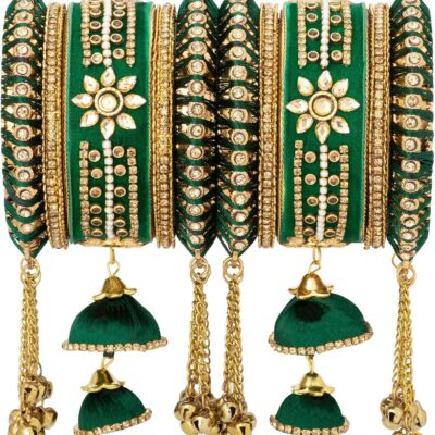 Aheli Wedding Party Designer Velvet Faux Stone Studded Bridal Bangle Set Chuda with Hangings Indian Traditional Ethnic Fashion Jewelry Gift for Women